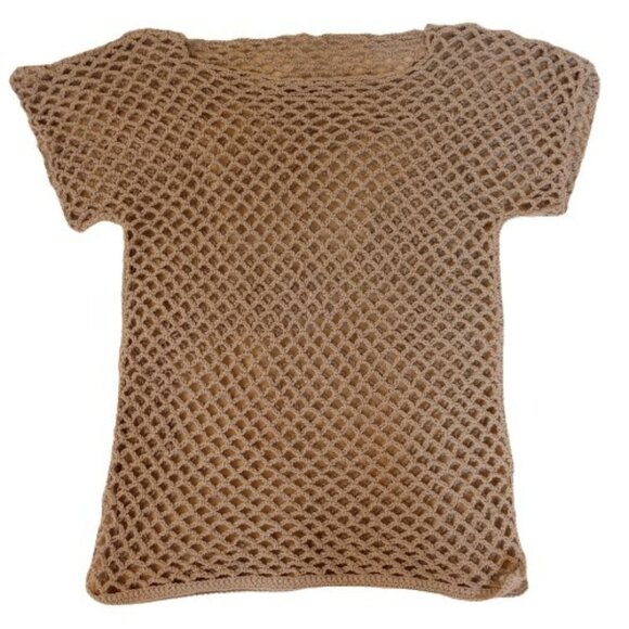 Handmade Other - Women's Handmade Swim Coverup L Gray Rounded Neckline Fishnet Top Dress Crochet